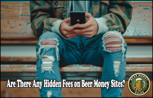 A person in ripped jeans lounges on a bench, scrolling through their phone and pondering hidden fees on online earning sites. What's the real cost when chasing extra cash through work-from-home opportunities?