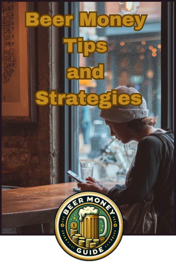 Person sitting at a wooden table by a window using a smartphone, with "Beer Money Tips and Strategies" text and a Beer Money Guide logo displayed. Discover stacking GPT sites to maximize GPT earnings.